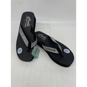 Cali By Skechers Womens Yoga Foam Rhinestone Embellished Flip Flops Black Size 9